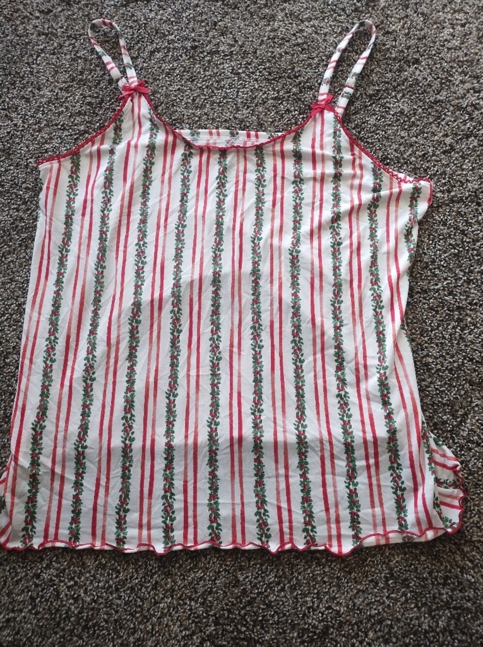 Spoiled Red, White & Green Striped Floral Cami